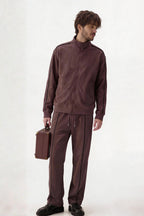 ND CITY™ Brown Textured Regular Fit Mock Neck Zipper