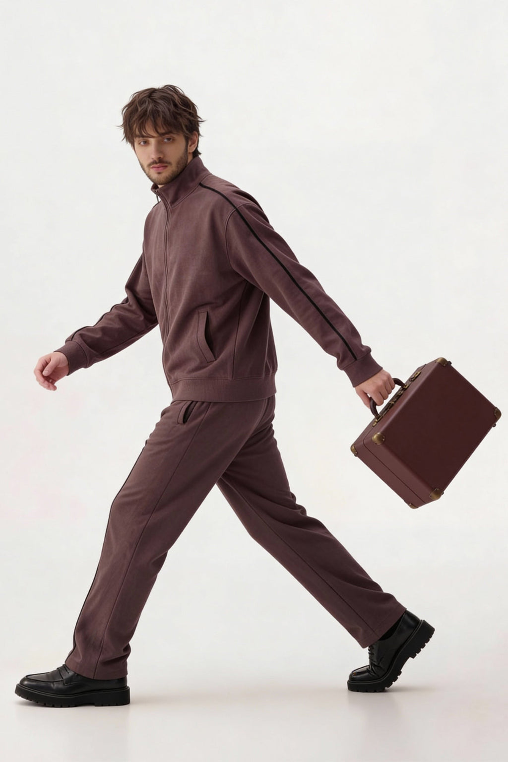 ND CITY™ Brown Textured Straight Fit Sweatpants