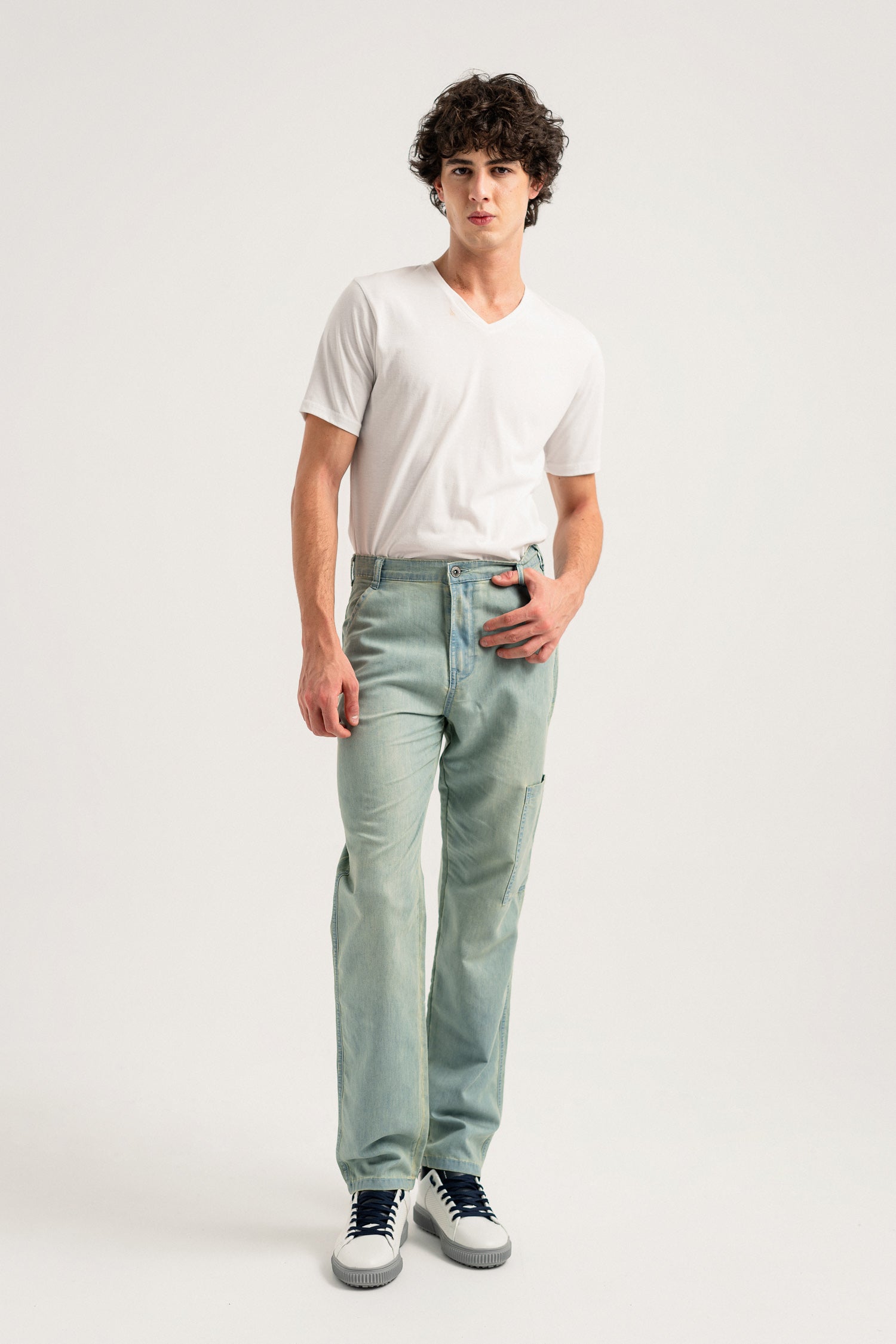 ND CITY™ Mid Blue Regular Fit Chambray Trousers